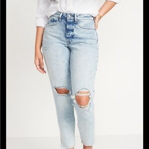 NWT Old Navy Ripped Light Wash High Waisted Curvy O.G. Straight Split Hem Jean
